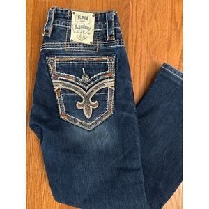 Rock Revival Men's Joel Slim Boot Dark Wash Low-rise Jeans Size 32x28 Leather